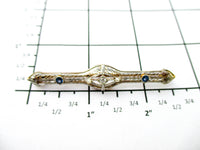 14K Gold, Platinum Diamond and Sapphire Antique Bar Brooch Pin