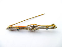 14K Gold, Platinum Diamond and Sapphire Antique Bar Brooch Pin