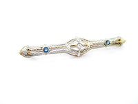 14K Gold, Platinum Diamond and Sapphire Antique Bar Brooch Pin