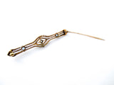 14K Gold, Platinum Diamond and Sapphire Antique Bar Brooch Pin