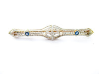 14K Gold, Platinum Diamond and Sapphire Antique Bar Brooch Pin