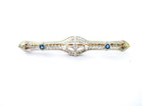 14K Gold, Platinum Diamond and Sapphire Antique Bar Brooch Pin