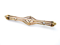 14K Gold, Platinum Diamond and Sapphire Antique Bar Brooch Pin