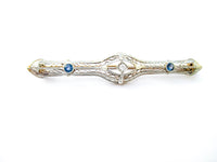 14K Gold, Platinum Diamond and Sapphire Antique Bar Brooch Pin